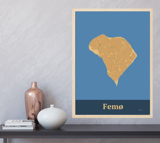 Femø plakat i farve  og HjemEgn.dk design firkantet. Design ø-kort for Femø