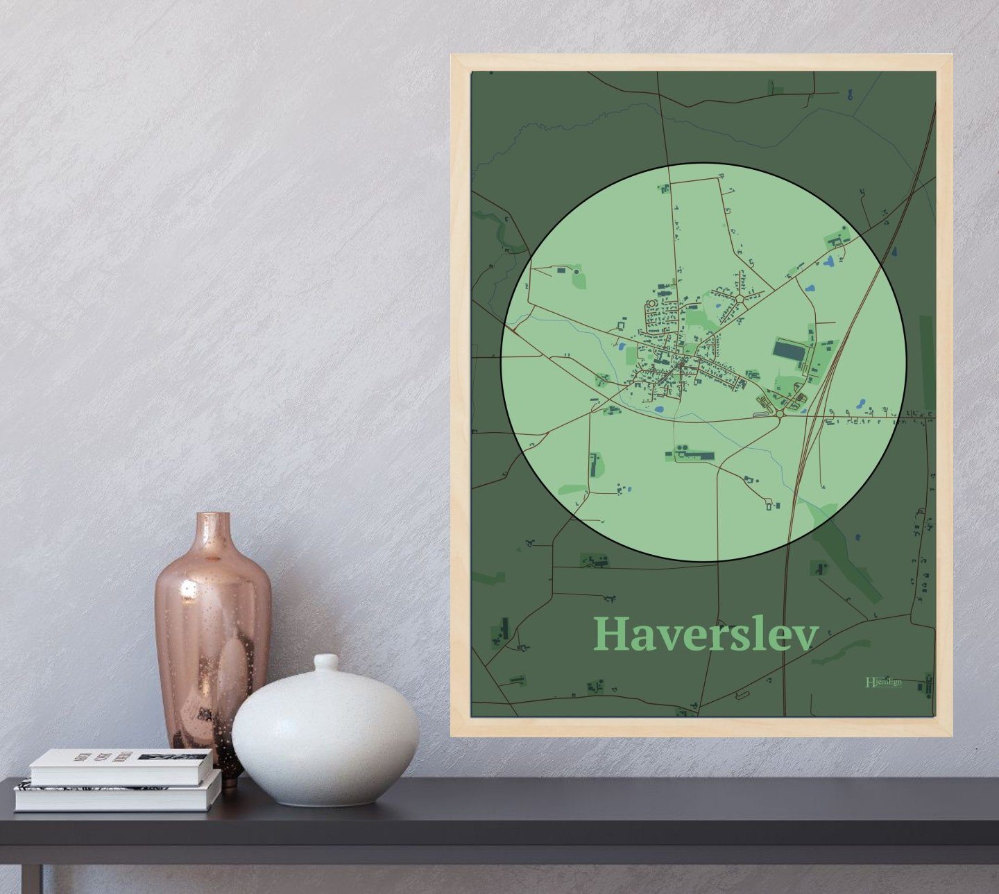 Haverslev plakat i farve  og HjemEgn.dk design centrum. Design bykort for Haverslev