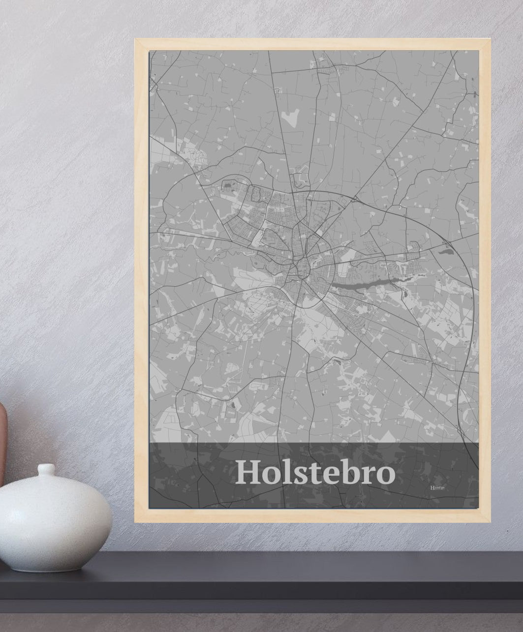 Holstebro Fra Din Hjemegn I plakat i farve  og HjemEgn.dk design firkantet. Design bykort for Holstebro Fra Din Hjemegn I