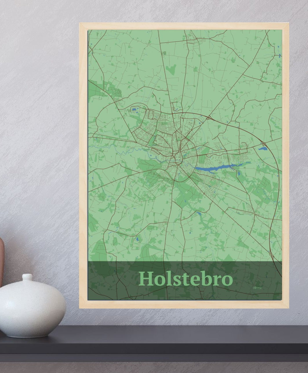 Holstebro Fra Din Hjemegn I plakat i farve  og HjemEgn.dk design firkantet. Design bykort for Holstebro Fra Din Hjemegn I