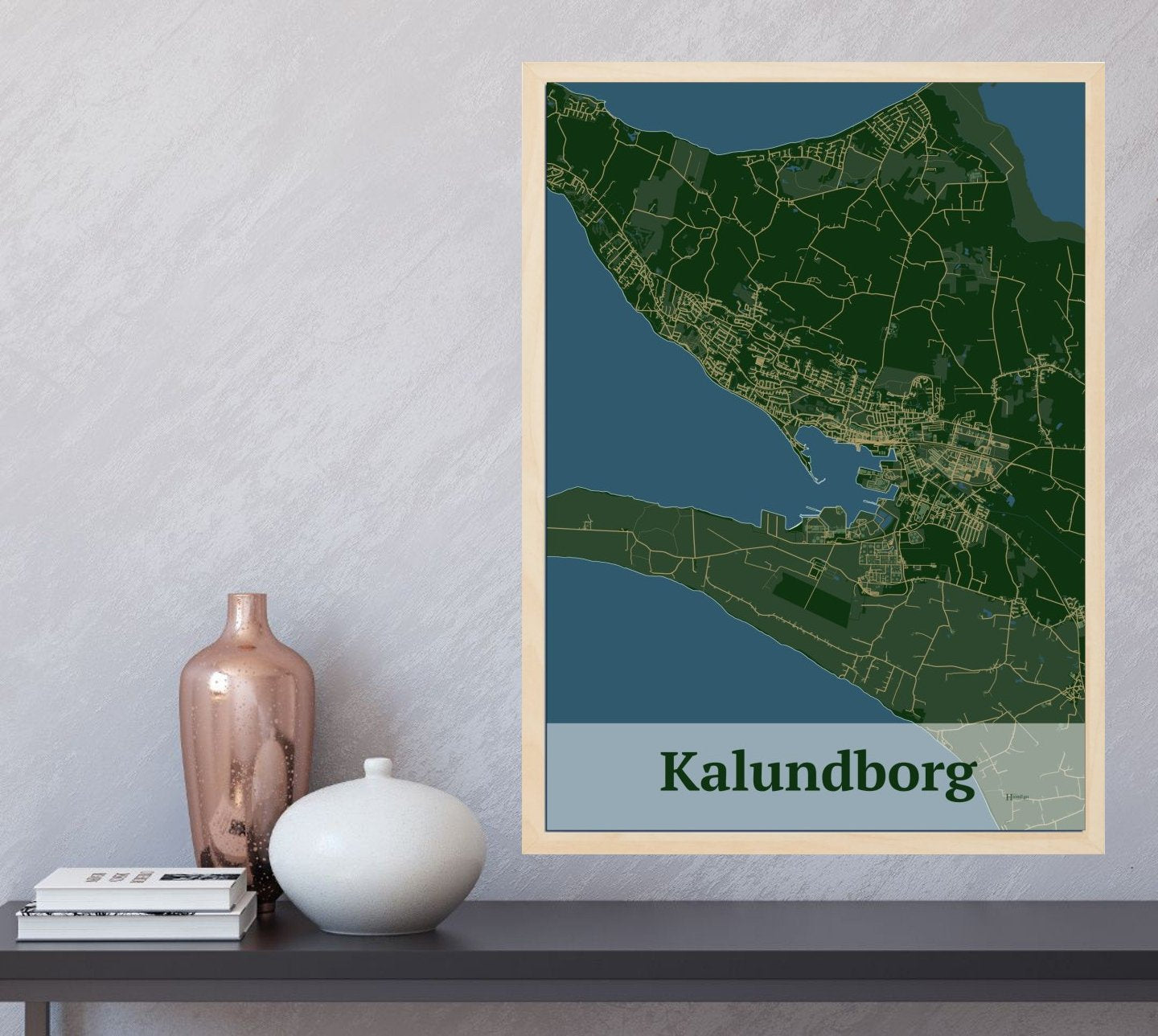 Kalundborg plakat i farve  og HjemEgn.dk design firkantet. Design bykort for Kalundborg