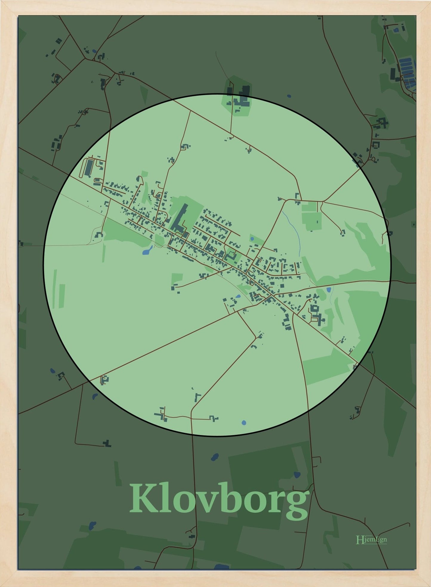 Klovborg plakat i farve pastel grøn og HjemEgn.dk design centrum. Design bykort for Klovborg