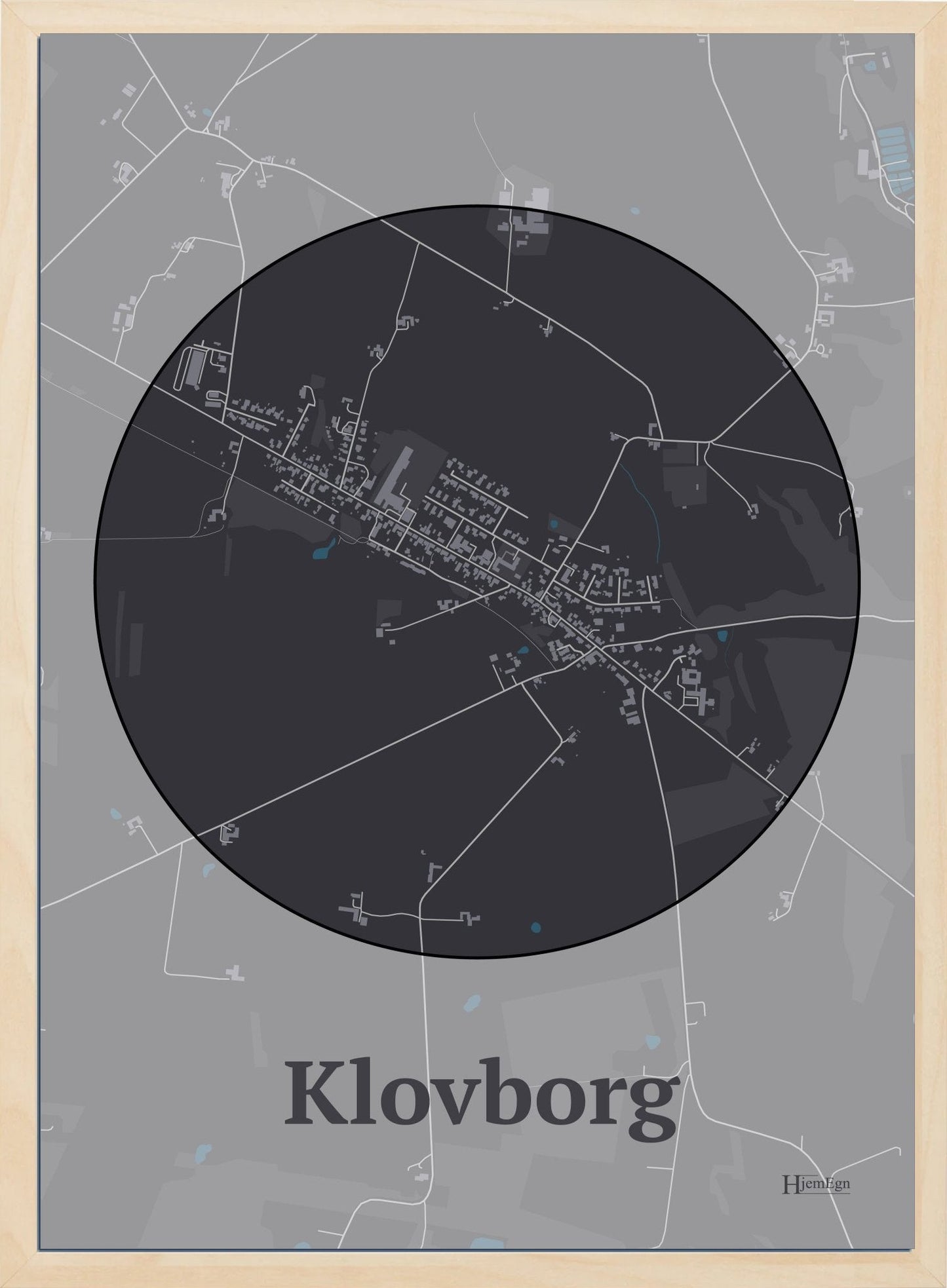 Klovborg plakat i farve mørk brun og HjemEgn.dk design centrum. Design bykort for Klovborg