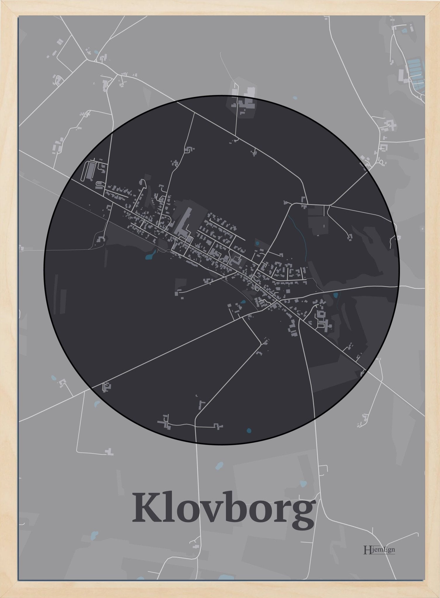 Klovborg plakat i farve mørk brun og HjemEgn.dk design centrum. Design bykort for Klovborg