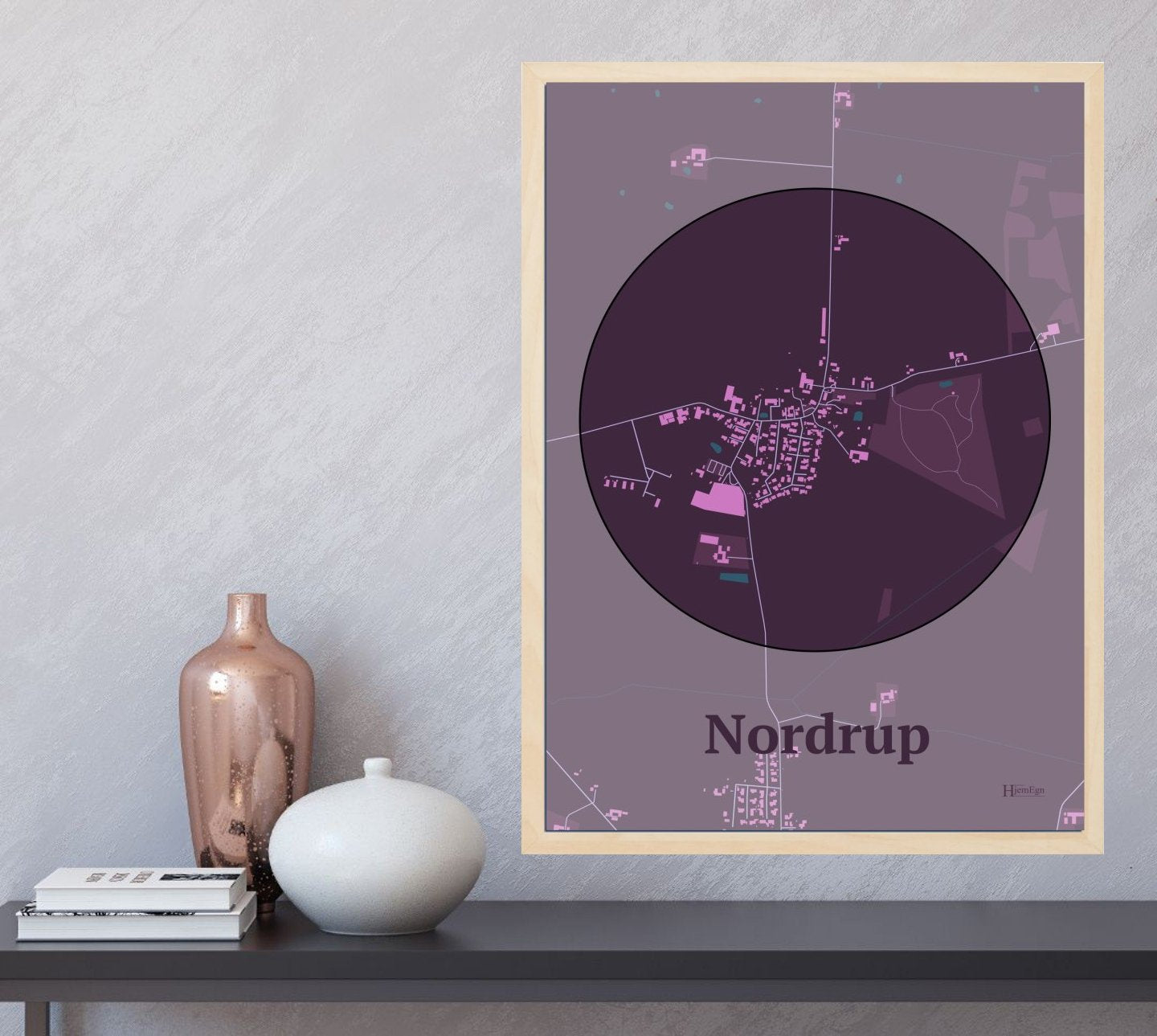 Nordrup plakat i farve  og HjemEgn.dk design centrum. Design bykort for Nordrup