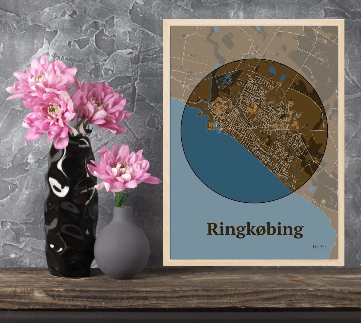 Ringkøbing plakat i farve  og HjemEgn.dk design centrum. Design bykort for Ringkøbing