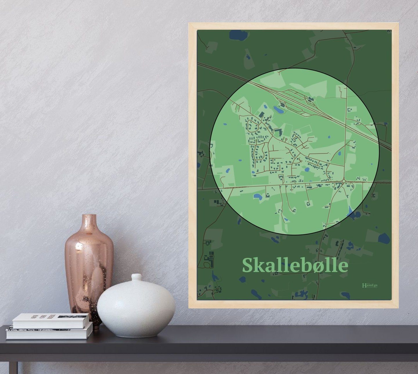 Skallebølle plakat i farve  og HjemEgn.dk design centrum. Design bykort for Skallebølle