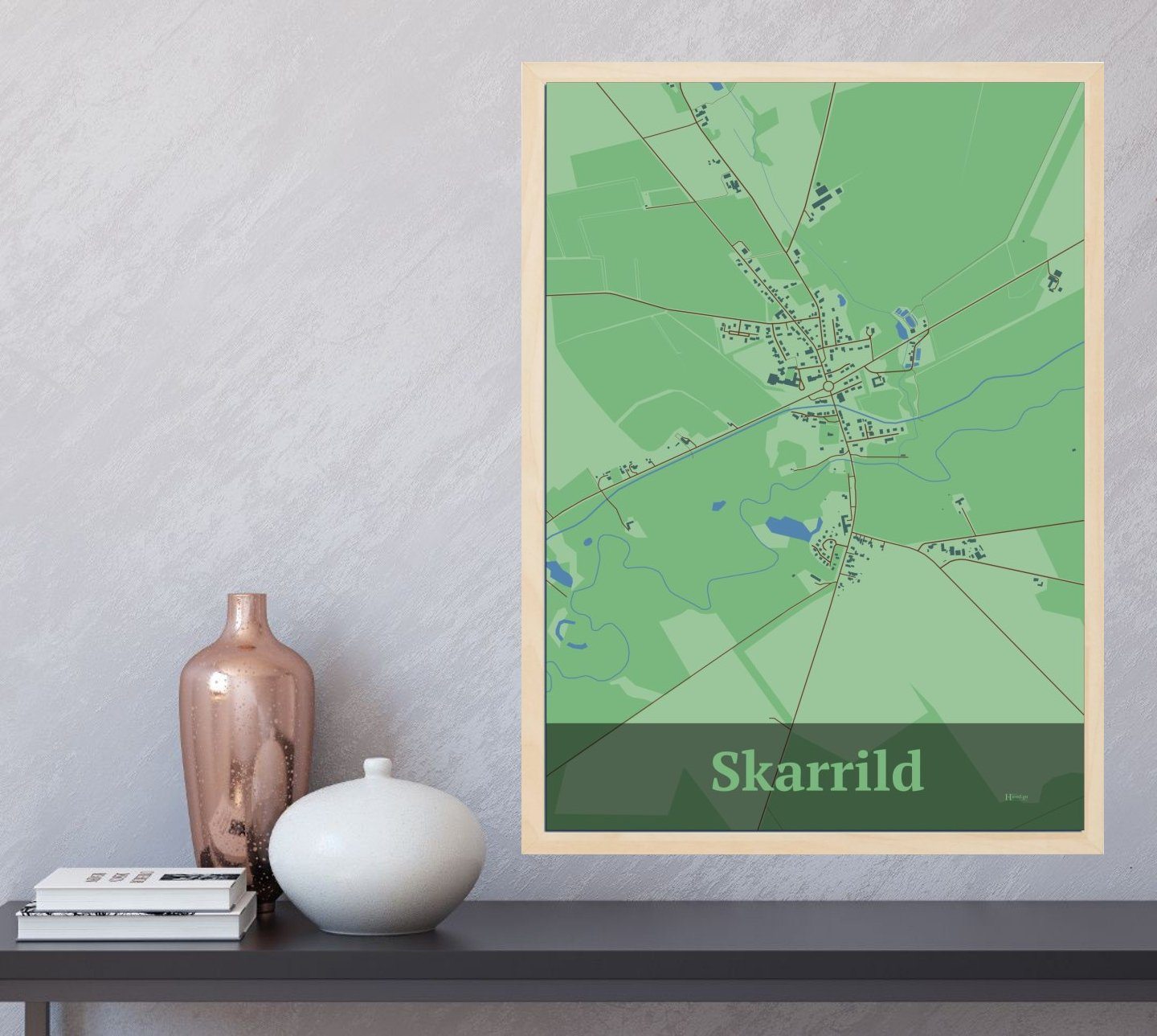 Skarrild plakat i farve  og HjemEgn.dk design firkantet. Design bykort for Skarrild