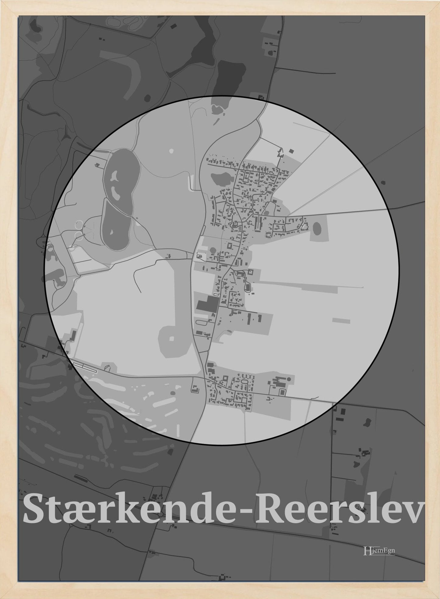 Stærkende-reerslev plakat i farve pastel grå og HjemEgn.dk design centrum. Design bykort for Stærkende-reerslev
