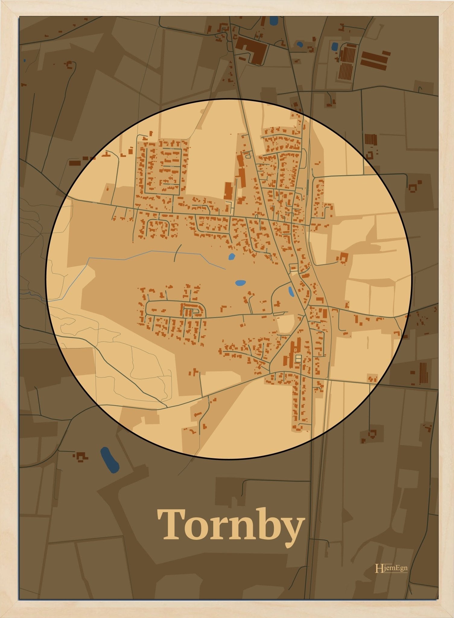 Tornby plakat i farve pastel brun og HjemEgn.dk design centrum. Design bykort for Tornby
