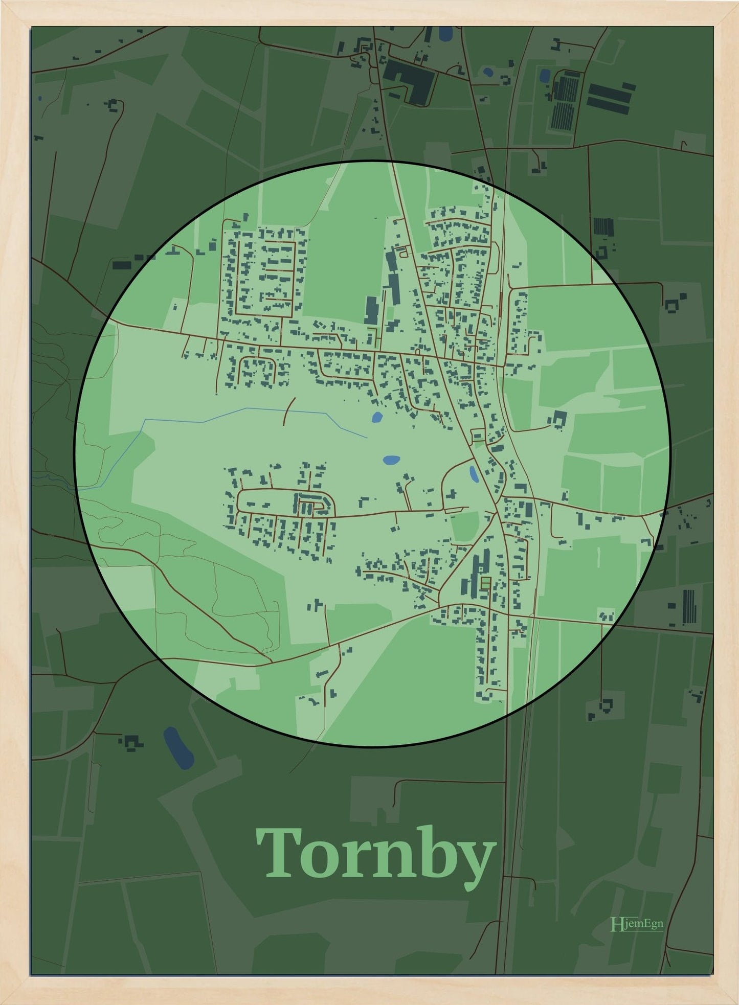 Tornby plakat i farve pastel grøn og HjemEgn.dk design centrum. Design bykort for Tornby