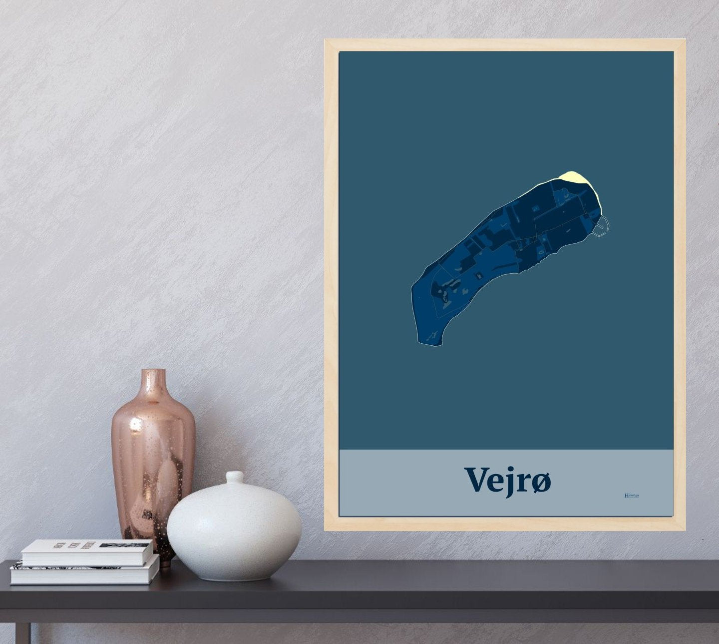 Vejrø plakat i farve  og HjemEgn.dk design firkantet. Design ø-kort for Vejrø